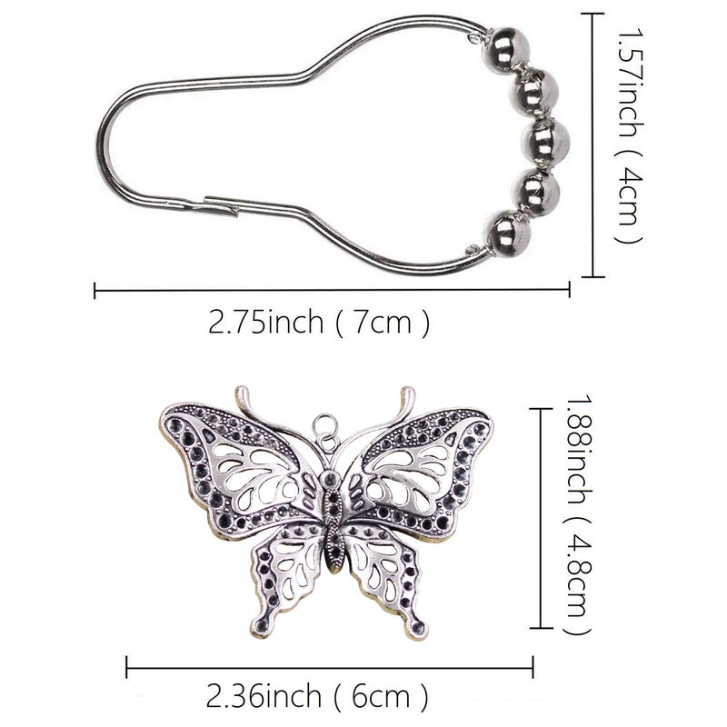 ZILucky 12pcs Butterfly Decorative Shower Curtain Hooks Garden Nature Insect Style Theme Home Rustproof Shower Curtain Rings Bathroom Decor Accessories (Silver) - Image 2